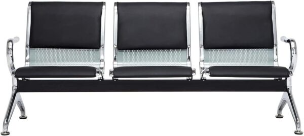 Office Chair Guest Reception Chairs for Airport Waiting Room Chairs Salon Barber Bank Hall Room Conference Airport with Black Leather Cushion 3 Seat Bench Furniture