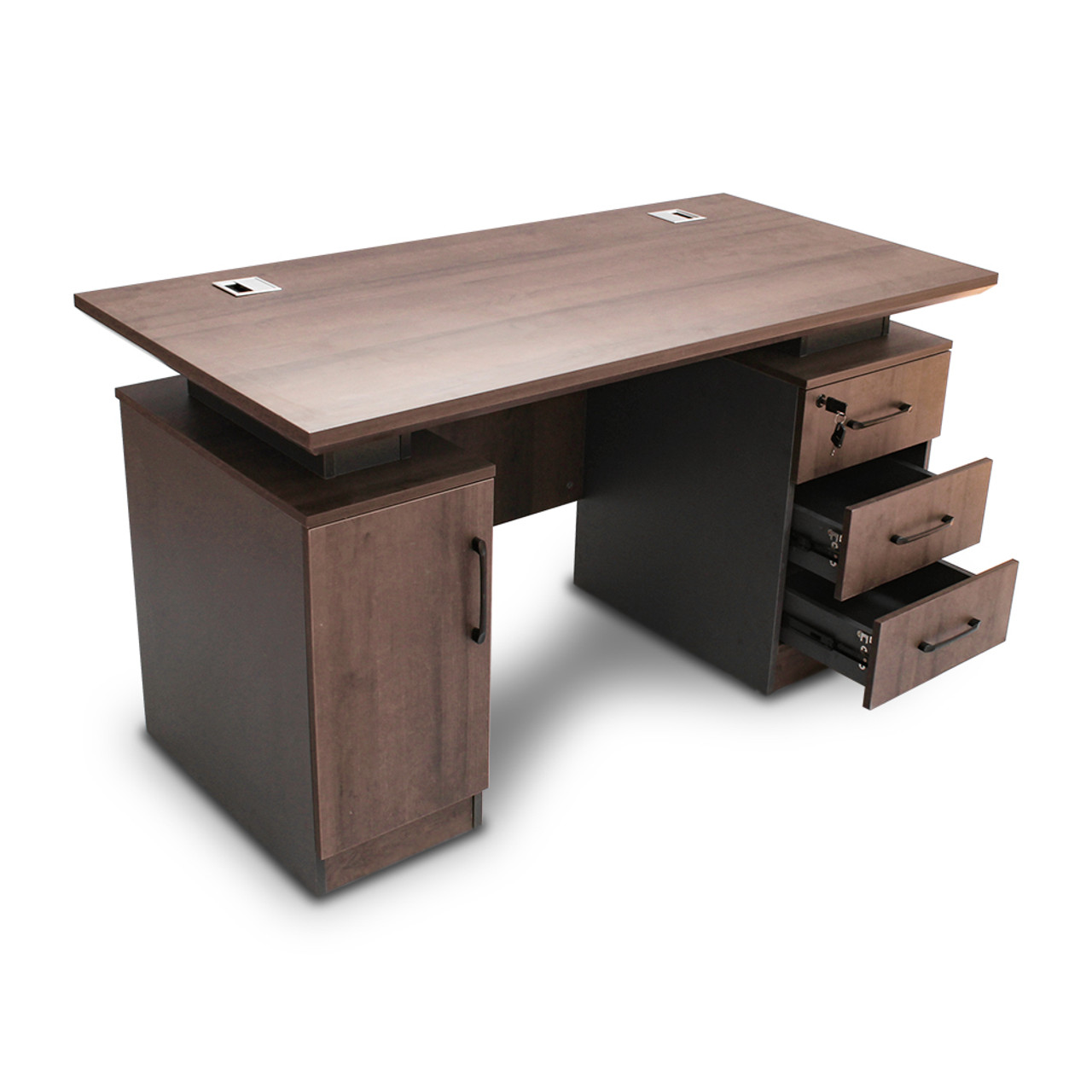 1.2m executive desk, 4-drawer cabinet, 2.4m boardroom table, clerical seat