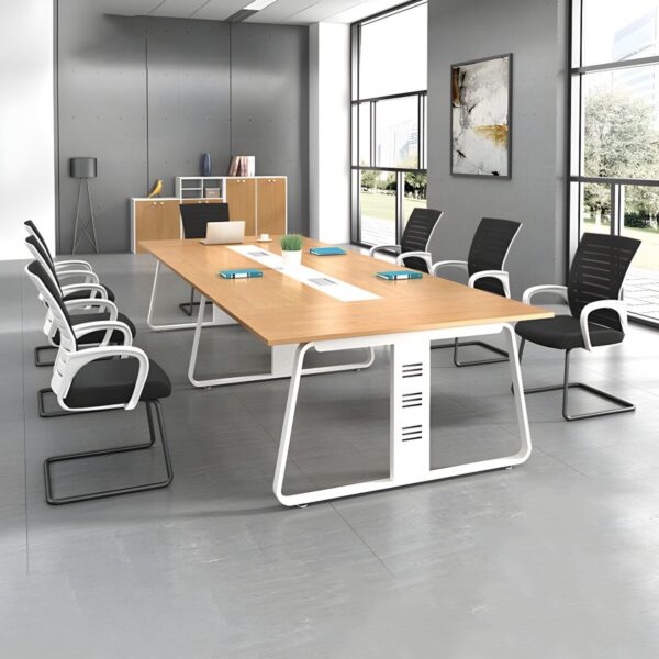 2.4m boardroom table. 1.6m executive office desk, office seat, visitors office seat