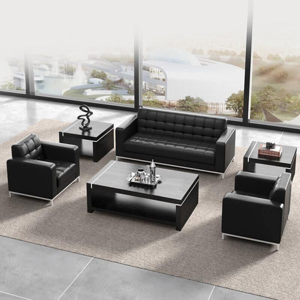This sofa adds a few more spots to sit in your office reception area or the waiting room while bringing a sleek modern look to the space. It has a stainless steel stands with a chrome finish , The rest of the couch is wrapped in leather and polyurethane, and it comes in a hue that works best with your room's style and color palette. Foam-filled cushions provide plenty of padding, while square arms and tufted surfaces complete the design. Best of all, it's stain- and odor-resistant, so it stands up to regular use.