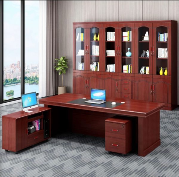 1.6m executive desk,ergonomic officec seat,2-way workstation,3-link waiting bench,15-lockers metallic stuff cabinet