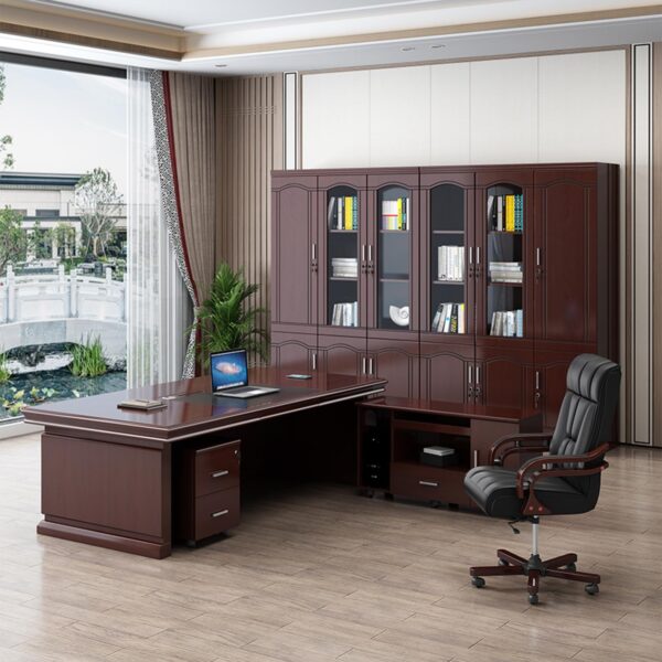 Executive office seat,1.4m executive desk, 3-door filing cabinet, 2.4m boardroom table, wooden credenza