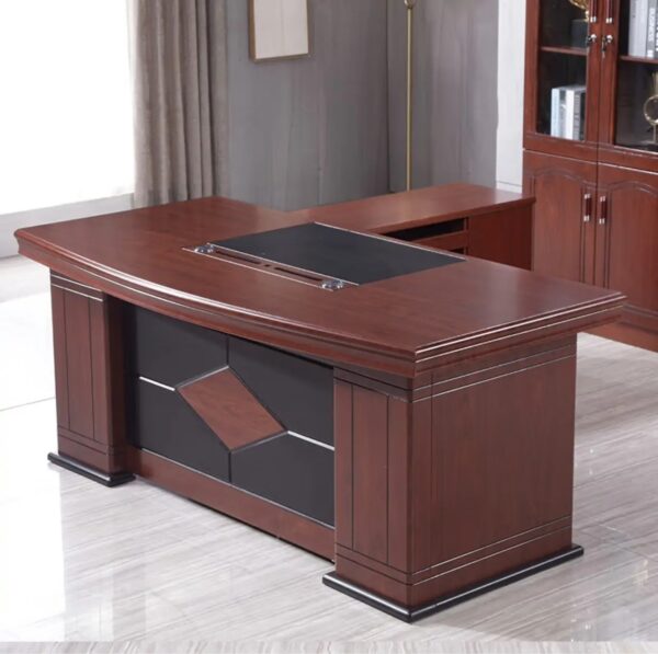 2.0m executive office desk,clerical office seat,3-door mahogany filing cabinet