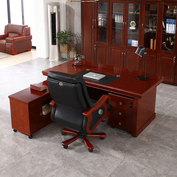 2.0m executive office desk,clerical office seat,3-door mahogany filing cabinet