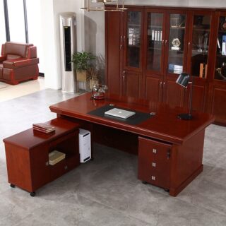 2.0m executive office desk,clerical office seat,3-door mahogany filing cabinet