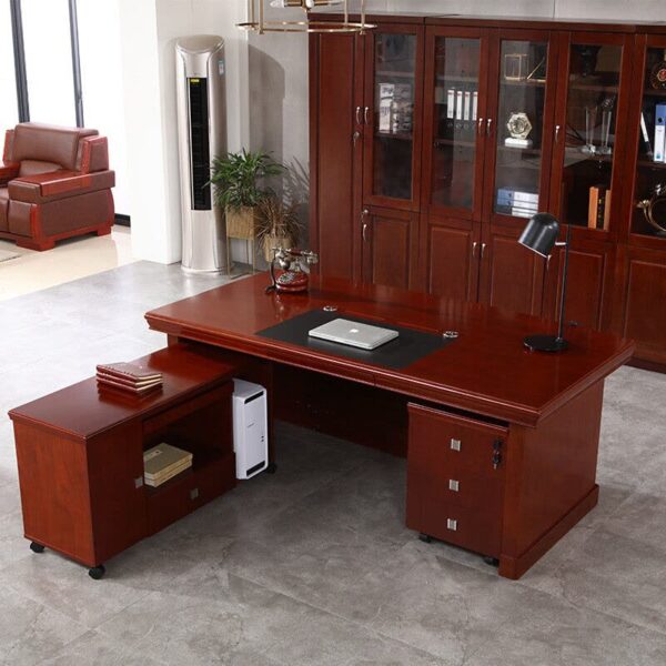 2.0m executive office desk,clerical office seat,3-door mahogany filing cabinet