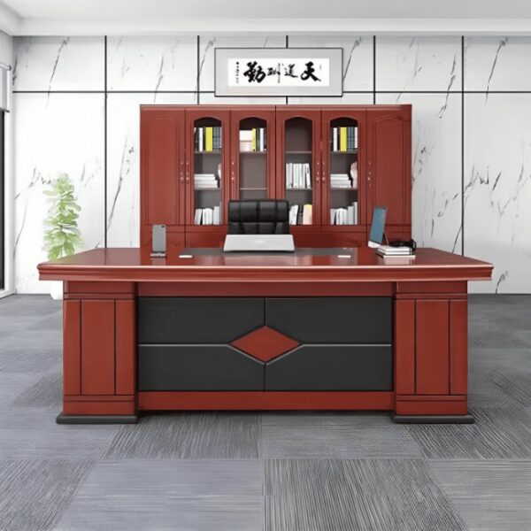 2.0m executive office desk,clerical office seat,3-door mahogany filing cabinet