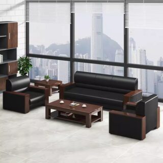 1.2m executive coffee table, 3-link waiting bench, mahogany coat hanger ,1.6m reception desk