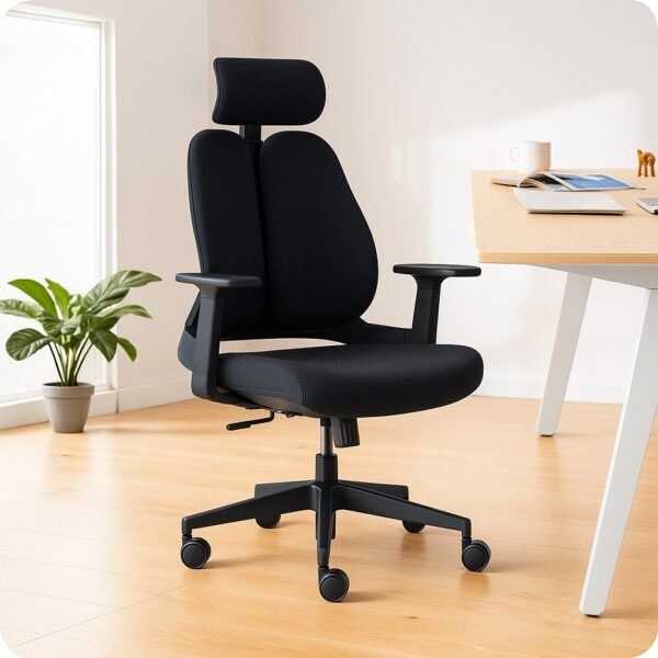2.0m executive desk, ergonomic office seat ,2-link waiting bench, mahogany coat hanger, tosca visitors seat