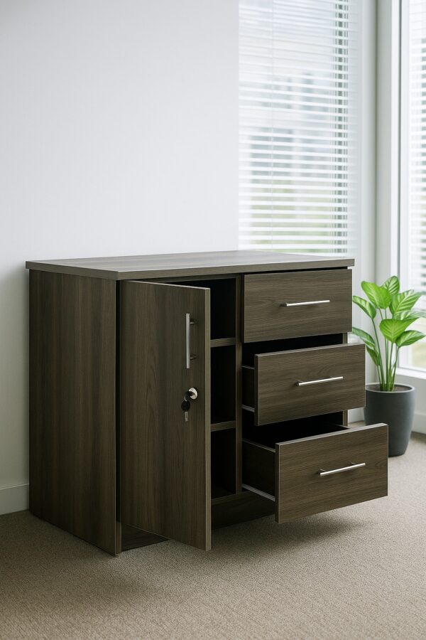 1.4m executive office desk,ergonomic office seat, 4-drawer filing cabinet