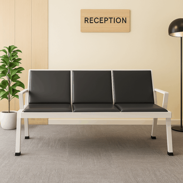 1.4m reception desk, cashier office seat, 5-seater waiting bench,2-door filing cabinet, wooden credenza