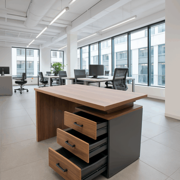 coat hanger, workstation, office desk, foldable seat, reception desk, safe, filling cabinet, directors seat, executive desk
