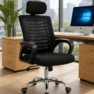 ergonomic seat, coat hanger, visitor seat, boardroom table, filling cabinet, safe, workstation
