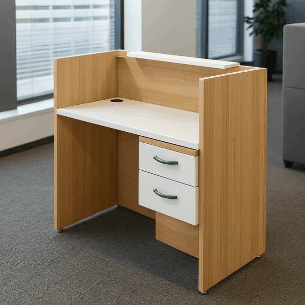 reception desk, boardroom table, workstation, safe, office desk, clerical seat, advanced desk, coat hanger, coffee table