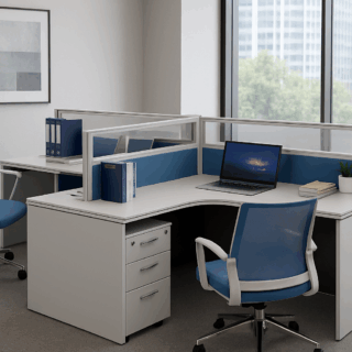 workstation, reception desk, coat coat, filling cabinet, coffee table, clerical seat, waiting sofa, executive seat, credenza, office desk, pedestal