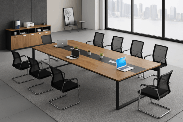 reception desk, boardroom table, safe, filling cabinet, waiting bench