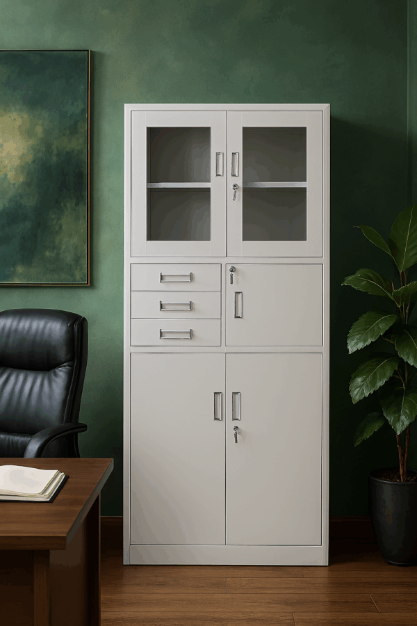 reception desk, coat hanger, workstation, ergonomic seat, filling cabinet, waiting bench, safe