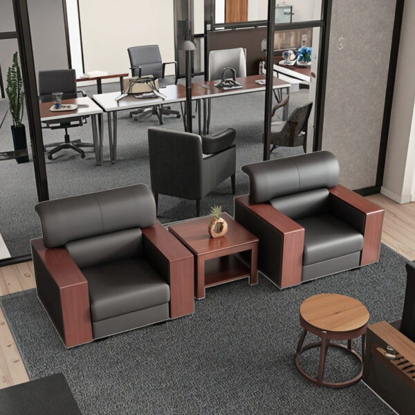reception desk, filling cabinet, Eames table, waiting bench, credenza, coffee table, conference seat, waiting sofa