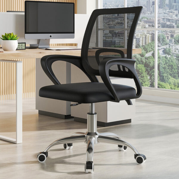 secretarial seat, waiting bench, visitor seat, workstation, coffee table, executive desk, pedestal, credenza, wooden cabinet, advanced desk, mesh seat