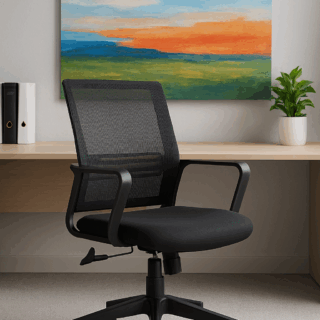 ergonomic seat, coat hanger, visitor seat, boardroom table, filling cabinet, safe, workstation