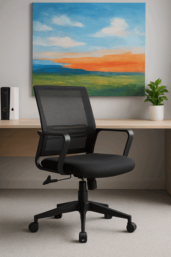 ergonomic seat, coat hanger, visitor seat, boardroom table, filling cabinet, safe, workstation