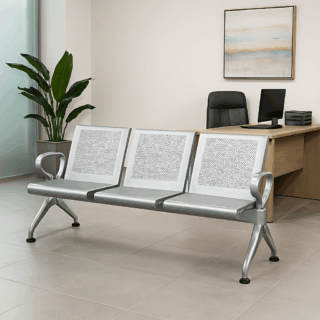 reception desk, conference table, workstation, filling cabinet, visitor seat, office desk, executive seat, waiting bench