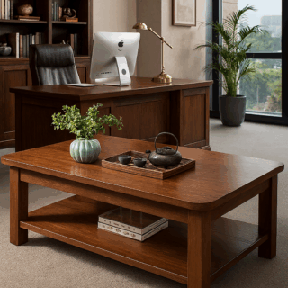 executive desk, filling cabinet, reception desk, low bar stools, boardroom table