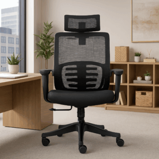 ergonomic seat, mesh seat, workstation, office seat, credenza, boardroom table, executive seat, safe, metallic cabinet, coat hanger, conference seat