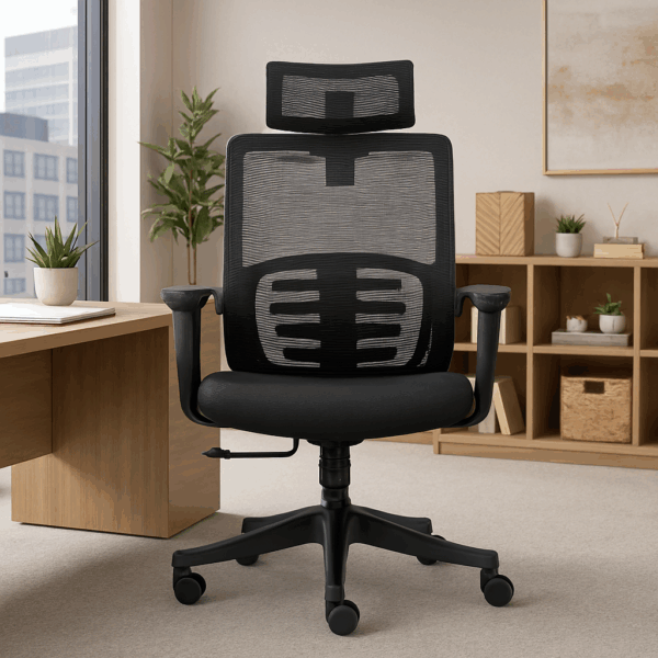 ergonomic seat, mesh seat, workstation, office seat, credenza, boardroom table, executive seat, safe, metallic cabinet, coat hanger, conference seat