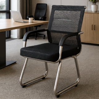 visitor seat, strong mesh seat, office desk, metallic cabinet, reception desk, coat hanger, boardroom table, office seat, safe