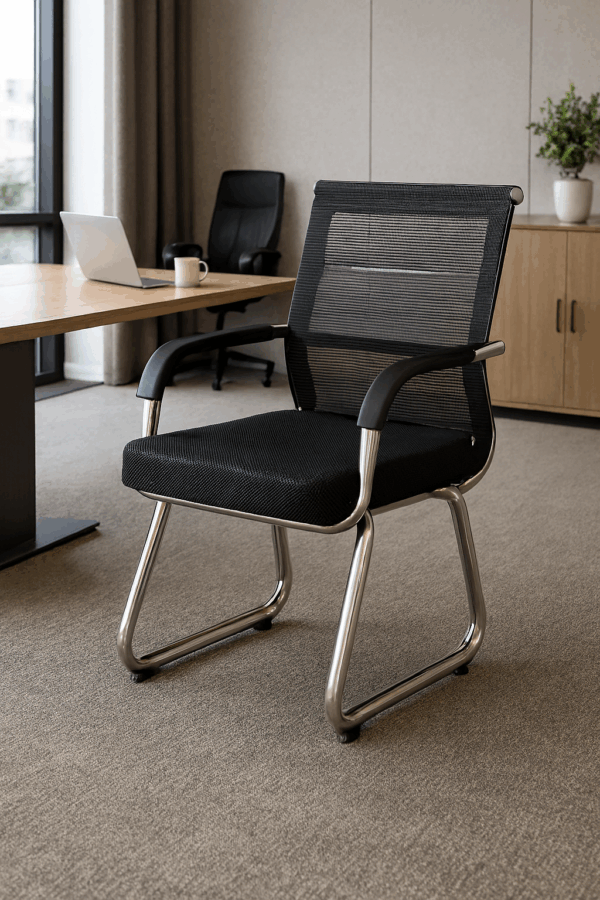 visitor seat, strong mesh seat, office desk, metallic cabinet, reception desk, coat hanger, boardroom table, office seat, safe