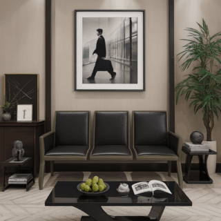 reception desk, waiting bench, secretarial seat, pedestal, waiting sofa, executive desk, office seat