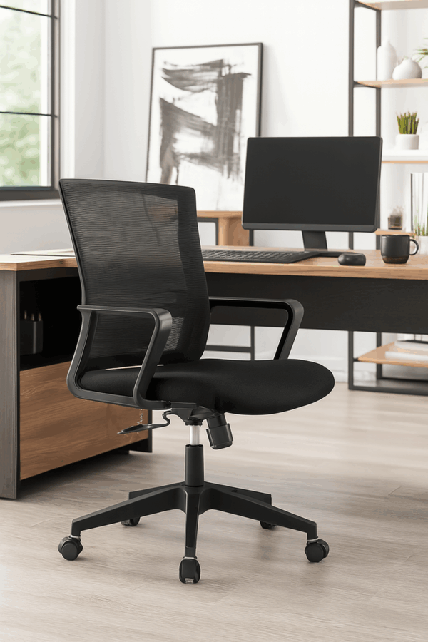 reception desk, safe, executive desk, secretarial seat, wooden cabinet, visitor seat, office desk, boardroom table, Eames seat, Cabinet