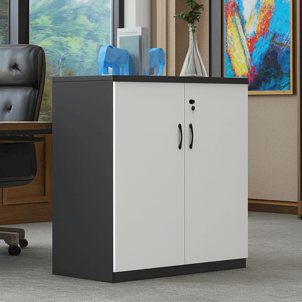 reception desk, safe, executive desk, secretarial seat, wooden cabinet, visitor seat, office desk, boardroom table, Eames seat, Cabinet