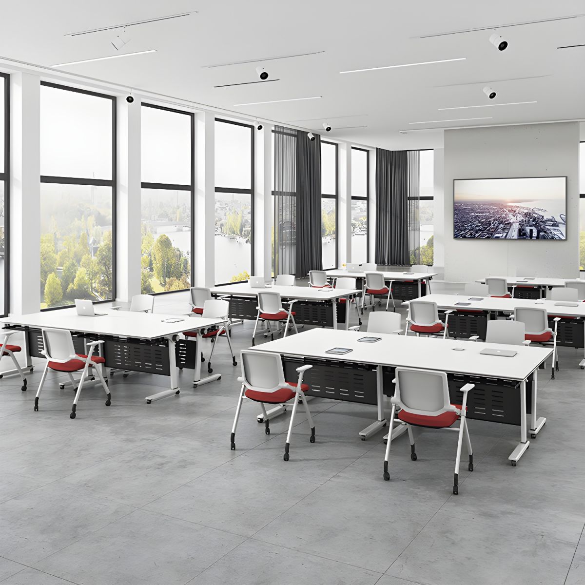 adjustable desk, pedestal, boardroom table, ergonomic seat, banquet seat, visitor seat, boardroom table, coat hanger, safe, credenza