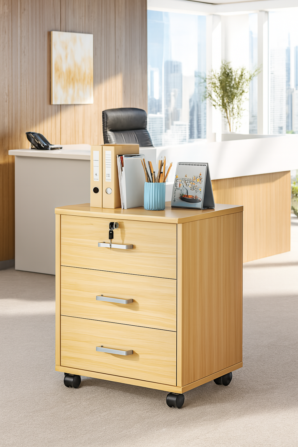 metallic cabinet, reception desk, coat hanger, ergonomic seat, waiting sofa, safe, coffee table, office desk, advanced desk, pedestal, credenza, Eames seat, boardroom table, filling cabinet