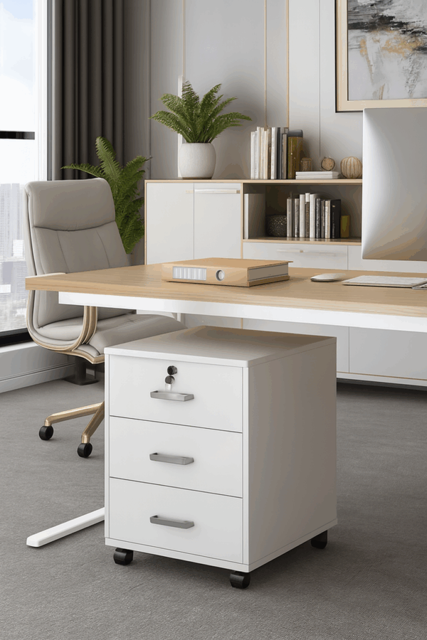 metallic cabinet, reception desk, coat hanger, ergonomic seat, waiting sofa, safe, coffee table, office desk, advanced desk, pedestal, credenza, Eames seat, boardroom table, filling cabinet
