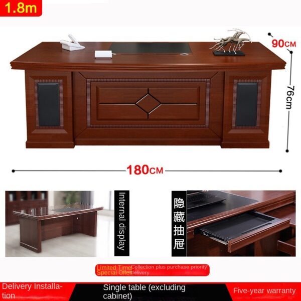 safe, credenza, workstation, visitor seat, wooden cabinet, waiting sofa, advanced desk, pedestal, round table