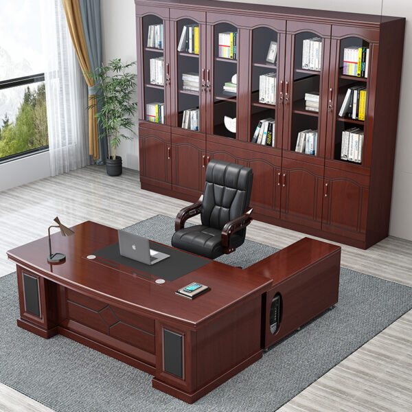 safe, credenza, workstation, visitor seat, wooden cabinet, waiting sofa, advanced desk, pedestal, round table