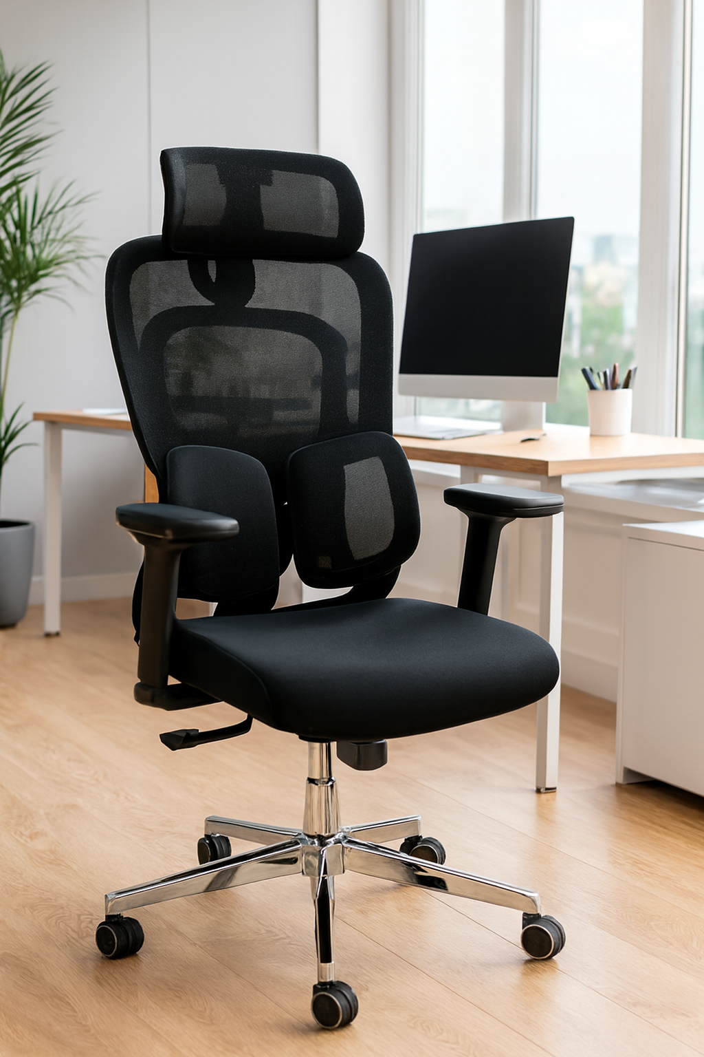 adjustable desk, pedestal, boardroom table, ergonomic seat, banquet seat, visitor seat, boardroom table, coat hanger, safe, credenza