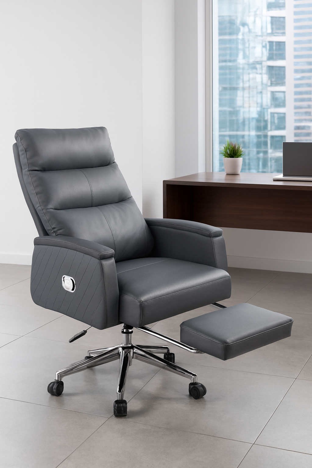 orthopedic seat, executive desk, visitor seat, safe, waiting sofa, conference seat, credenza, metallic cabinet, reception desk, boardroom table, office desk, Eames table