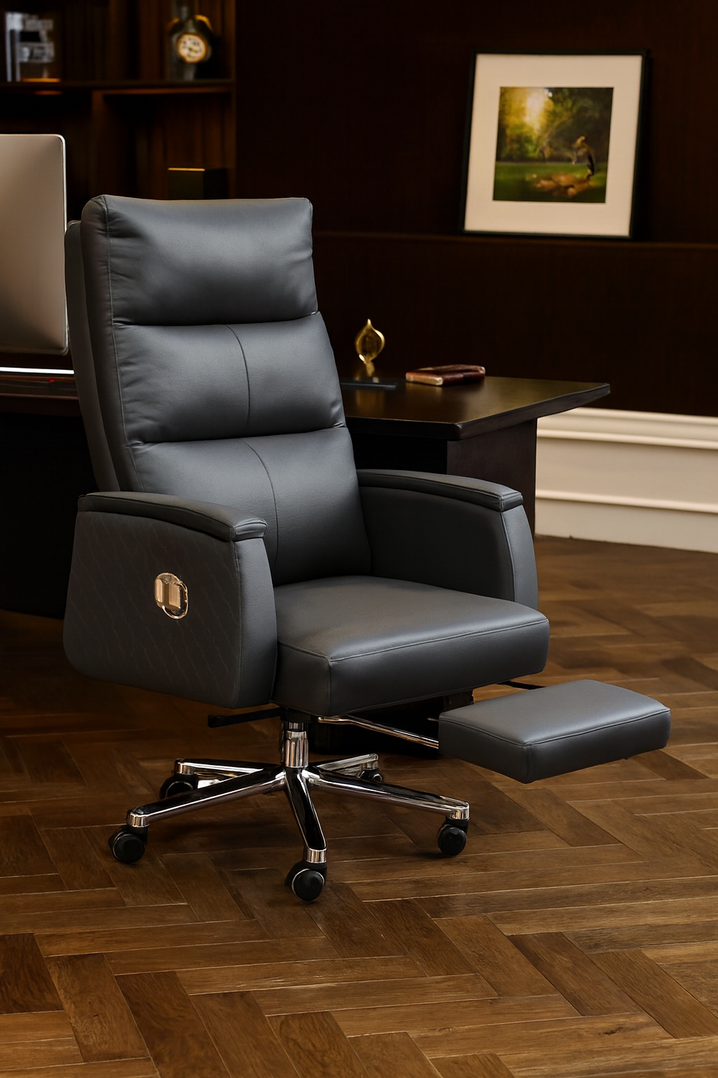 orthopedic seat, executive desk, visitor seat, safe, waiting sofa, conference seat, credenza, metallic cabinet, reception desk, boardroom table, office desk, Eames table