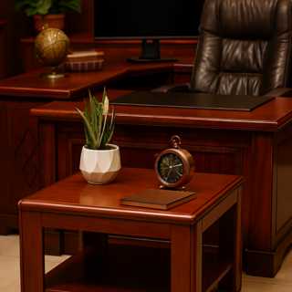 wooden cabinet, reception desk, boardroom table, ergonomic seat, waiting sofa, safe, coat hanger