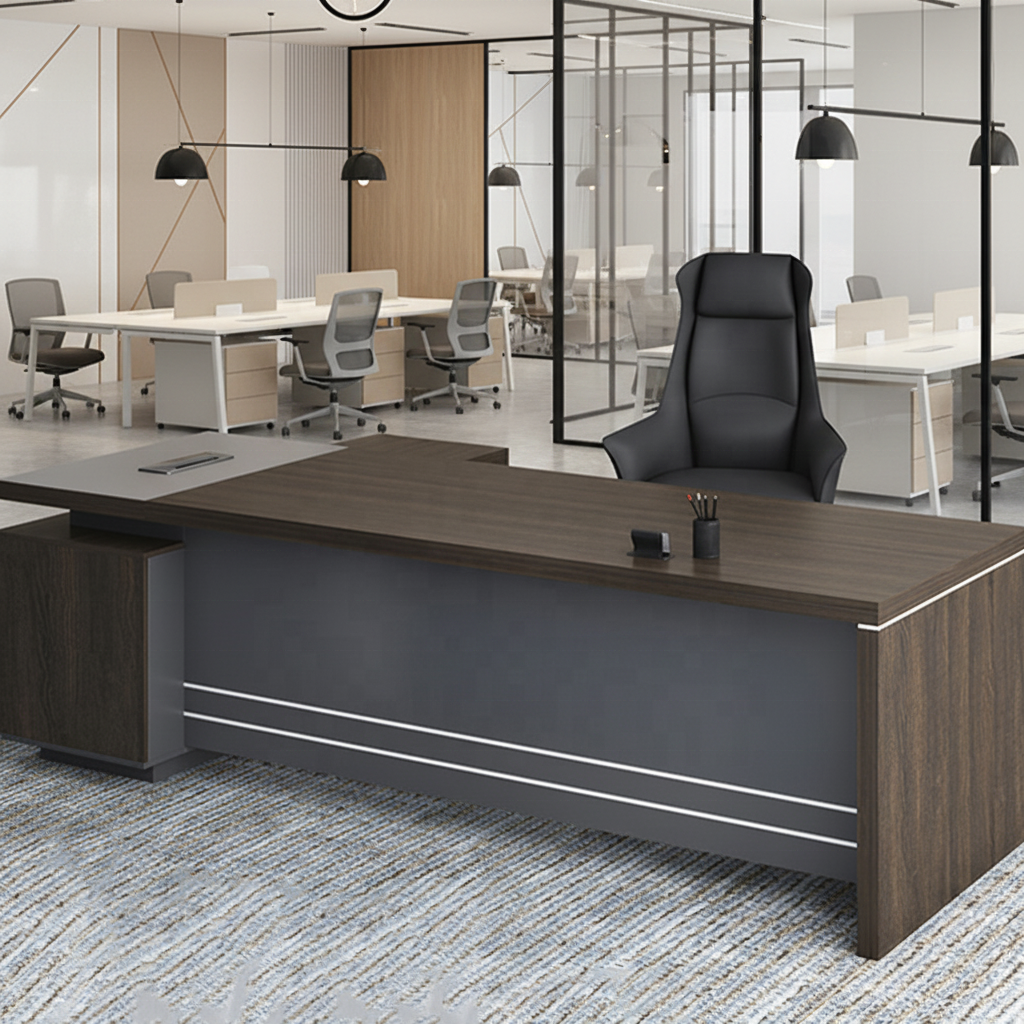 office desk, executive seat, reception desk, filling cabinet, workstation, visitor seat