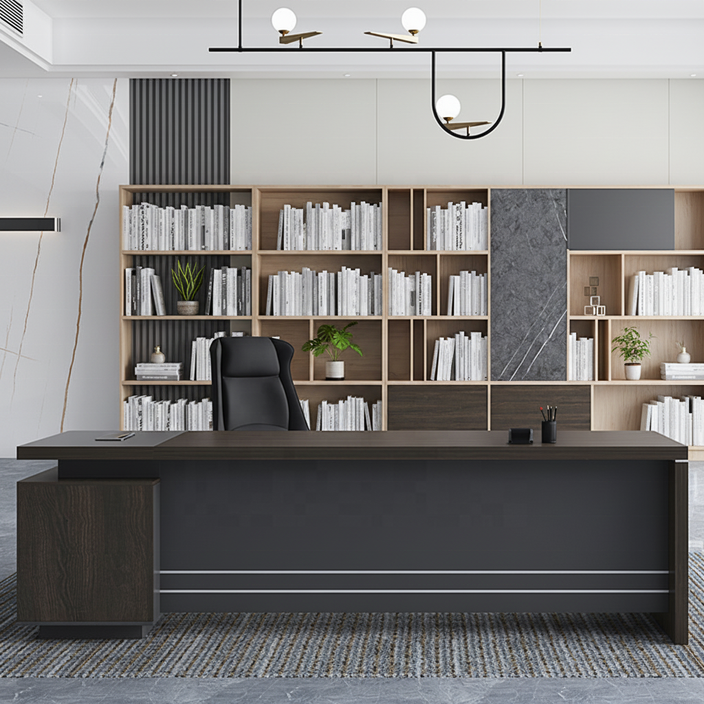 office desk, executive seat, reception desk, filling cabinet, workstation, visitor seat