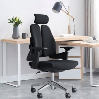 Say goodbye to back fatigue and hello to peak productivity. Engineered with an innovative split-back design, this premium ergonomic office chair offers a revolutionary approach to personal comfort. Unlike standard office chairs, the dual-wing backrest independently flexes and contours to your movements, providing targeted, dynamic support to your spine and thoracic muscles throughout the day. Wrapped in sleek, ultra-durable black fabric and set against a brilliant metallic base, it is the perfect fusion of modern clinical ergonomics and executive style