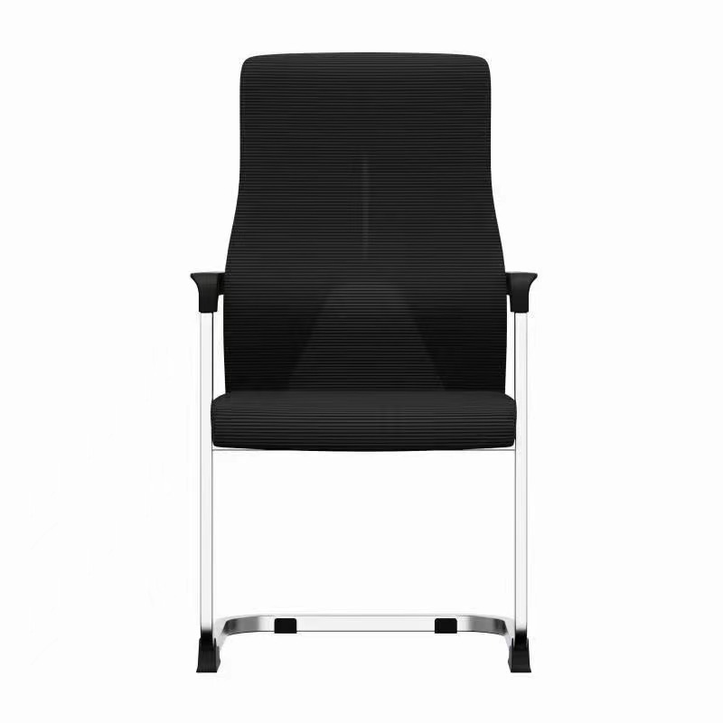 High-Tension Breathable Mesh: Premium black mesh backrest optimizes airflow and temperature control to keep guests comfortable throughout extended meetings. Sculpted Y-Frame Spine & Crimson Accent: Structural rear Y-frame distributes back weight evenly, highlighted by a signature red lumbar detail for a refined modern look. Polished Chrome Cantilever Sled Base: Continuous tubular chrome base provides gentle, ergonomic flex while offering structural weight distribution. Integrated Fixed Armrests: Sleek metallic arm frames equipped with textured black arm pads provide firm elbow and forearm support. Protective Non-Slip Floor Glides: Heavy-duty black glides along the chrome sled frame stabilize the chair and prevent scratching on marble, tile, or hardwood floors.